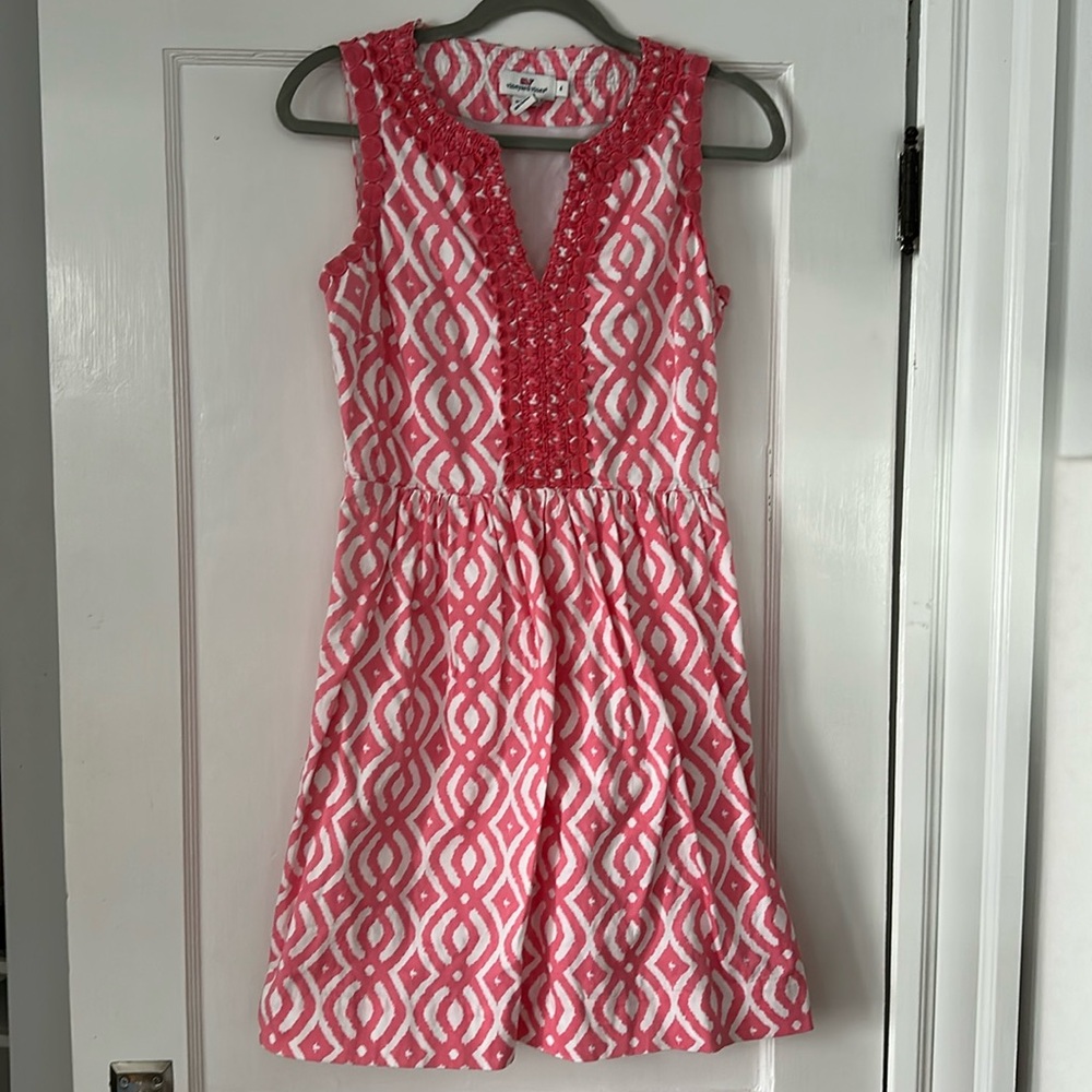 Vineyard Vines Pink and White Patterned Midi Dress